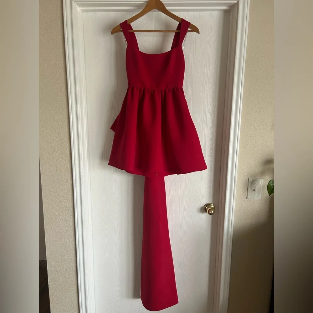 Sachin + Babi Blaine Bow Train Mini Dress | red | size 0 - Picture 4 of 13